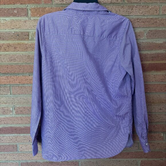 J. McLaughlin Top Small Purple White Gingham Check Popover Cotton Long Sleeve S - Picture 2 of 4